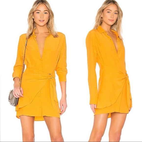 L'Academie Dresses & Skirts - NWT L’Academie Dress Golden Savannah Yellow Mini Wrap Lauren Lighter Revolve